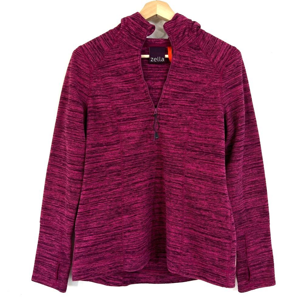 Zella Scuba Hoodie Fleece Jacket Womens Large 1/4 Zip Space Dye Thumb Hole Comfy